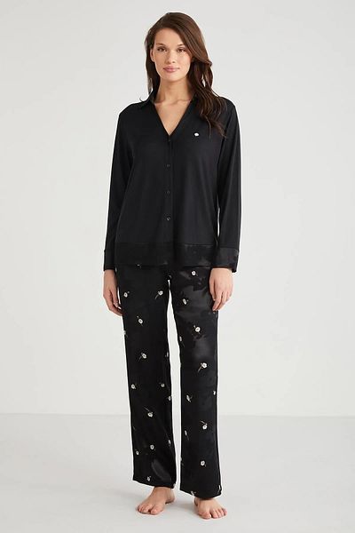 Penyemood Long Sleeve Women's Pjama Suit with Soft Textured Button Front