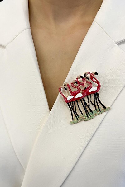 Modex Mineli Flamingolar Broş(En:4cm Boy:5cm)