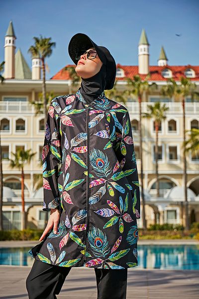 Remsa Mayo Green Peacock Pattern - Full Covered R4602 Hijab Swimsuit
