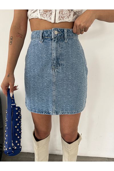 XBELLA DENİM MINI FUSTA JEANS TESTURĂ SPECIALĂ