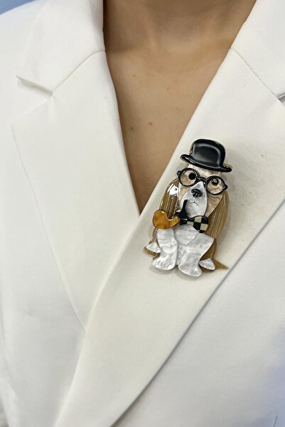 Modex Akrilik Şapkalı Gözlüklü Köpek Broş (7cm)