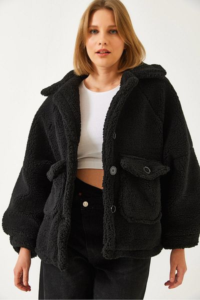 Bianco Lucci Women's Double Pocket Oversize Plush Coat 3117 60261159