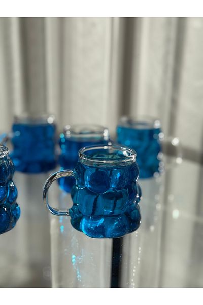 MİMOZA PARK 6 Pieces Handled Bead Shape Coffee Mini Coffee Glass 75ml
