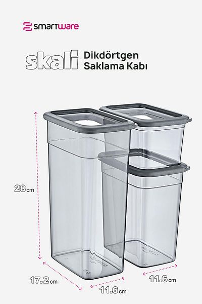 Smartware Set of 4 Scale Rectangular Storage Containers Anthracite (Per 4 1210 Ml, 2350 Ml, 3500 ml)