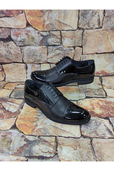 Rego Black Patent Leather Genuine Leather Lace-Up Poly Sole Casual Classic Men's Shoes