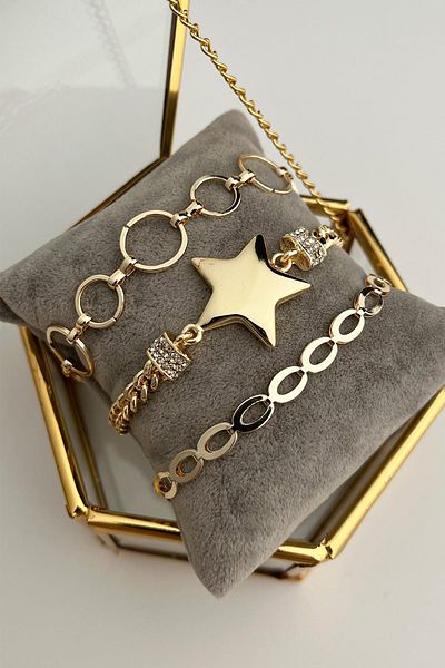 Modex Gold Color Star Detailed Multiple Bracelet Set (18cm)