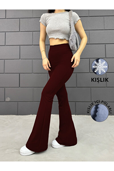 Warasiva Women's Burgundy Winter Fleece Inside Spanish Leg High Waist Lycra G...