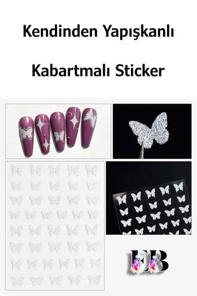 Easy Beauty 4 Adet Kendinden Yapışkanlı Kabartma Tırnak Sticker, Nail Art, Tı...