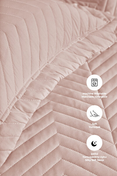 Evlen Home Collection Ross %100 Pamuk Tek Kişilik Yatak Örtüsü ( Pike ) Takımı Kapitone Çizgili Günlük Yıkanabilir Pudra