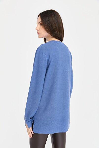 Desen Triko Indigo Women &Apos; S Sweater - Null Collar and Slit 24357