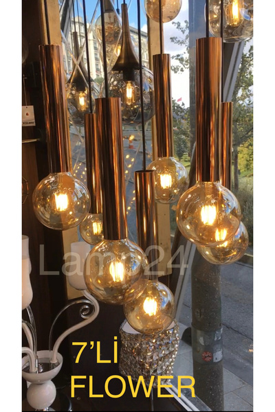 Lamp24 7’Lİ FLOWER MODERN SARKIT AVİZE - BAKIR RENK KAPLAMALI