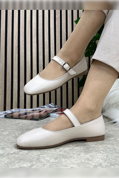 İmerShoes Pantofi de damă bej - cataramă reglabilă, toc mic, moale și confortabil - 506
