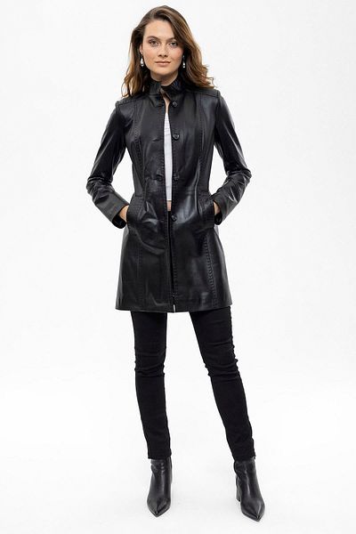 Deriderim Black Cara Short Button Slim Fit Cut Lined Short Genuine Women's Leather Coat