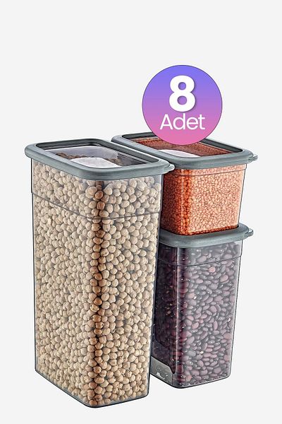 Smartware Set of 8 Skali Rectangular Storage Containers Anthracite (Per 8 1210 Ml, 2350 Ml, 3500 ml)