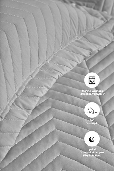 Evlen Home Collection Ross %100 Pamuk Tek Kişilik Yatak Örtüsü ( Pike ) Takımı Kapitone Çizgili Günlük Yıkanabilir Gri