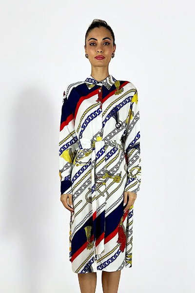 Lale Butik Flush Viscose Shirt Tunic - Missemramiss 3938 Chain Patterned Summer