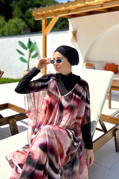Remsa Mayo قفطان صوفية ملون منقوش بالحجاب - 430-309