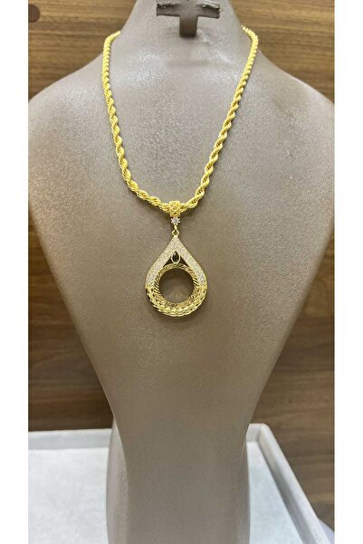 barisiva gold 22 ayar altın kaplama çeyrek için zincirli kolye