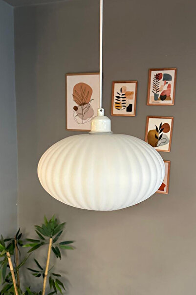 Bamyum Elegant Cam Beyaz Avize Beyaz Yarım Lale Başlık Sarkıt Lamba Restoran ...