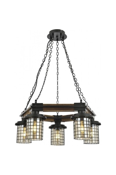 Avonni Av-60002-5et Eskitme Kaplama Modern Avize E27 Metal Ahşap Cam 50cm