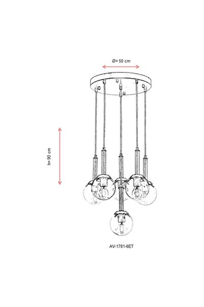 Avonni Avonnı Av-60216-6ket ESKİTME Kaplama Modern Avize, E27, Metal, Cam, 50cm