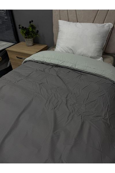 Clasy 100% Cotton Ranforce Single Quilt Double Sided Green-Grey Plain Pattern