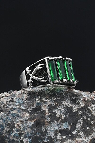 Prestige Zülfikar Hz. Ali'nin Kılıcı Yeşil Baget Taşlı 925 Ayar Gümüş Erkek Y...