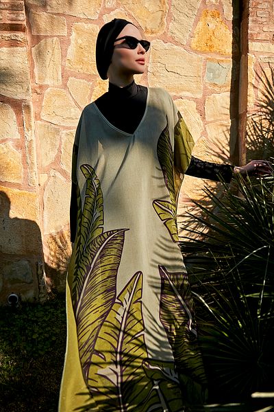 Remsa Mayo Remsa Design on Hijab Swimsuit Single Kaftan Pareo Rdp001 Giant Leaves