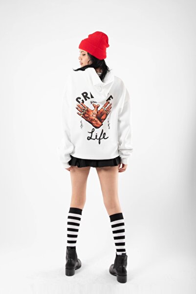 Bak Moda Безкоштовна худі з принтом «Гангстер» Oversize Unisex біла
