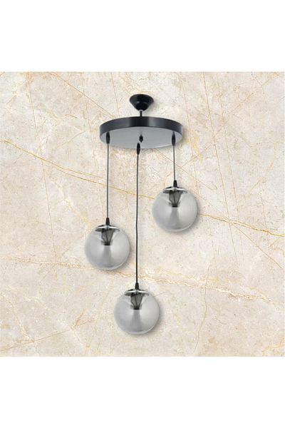 OSC HOME Glass Triple Black Chrome Chandelier