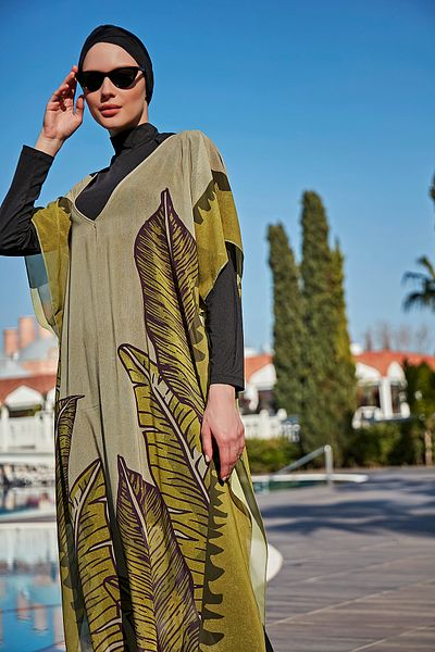 Remsa Mayo Remsa Design on Hijab Swimsuit Single Kaftan Pareo Rdp001 Giant Leaves