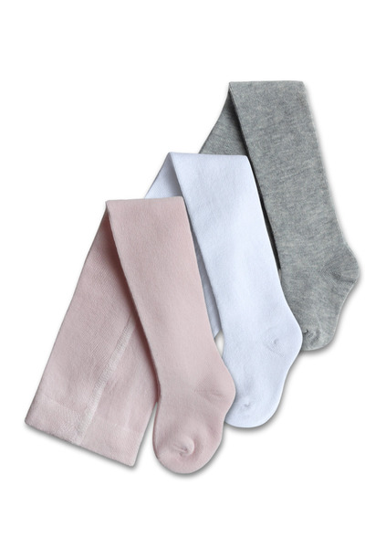 GizaKids Комплект от 3 памучни чорапогащи за бебе момиче, бяло-розово и сиво