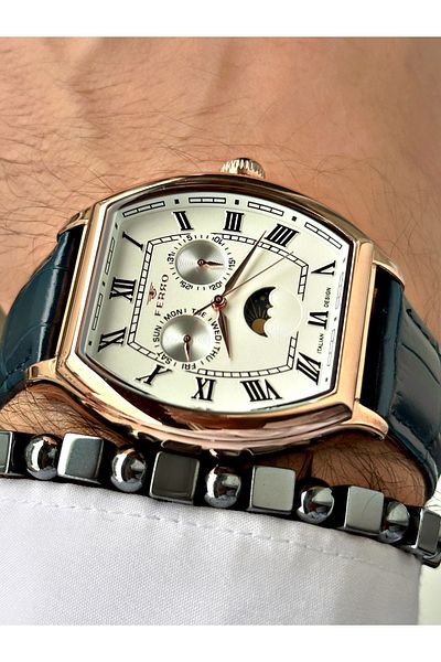 FERRO Navy Blue Color Functions Active Men's Wrist Watch + Bracelet