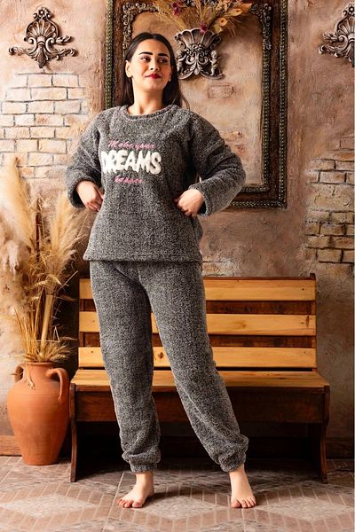 CALİA Women's Crew Neck Towel Velsoft Pajama Set Plush Winter
