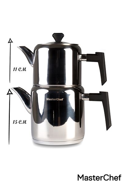 Masterchef Mimosa Medium Size Teapot - 4 Pieces Stainless Steel - Tea Enjoyment