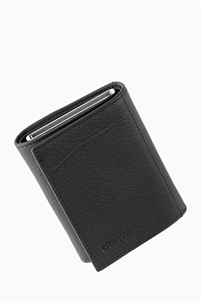 DAMY Genuine Leather Unisex Mechanism Wallet 626Mg - Black