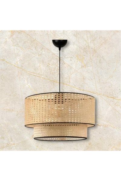 OSC HOME AYDINLATMA TASARIM Chandelier Wicker Rattan Double Deck - Hazeran Living Room Kitchen Room