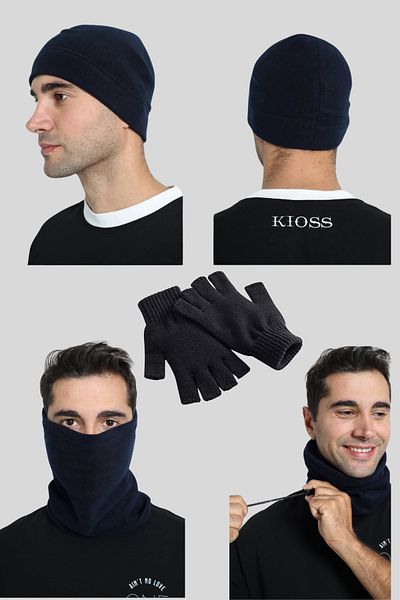 DONEX Fleece beanie fleece γιακάς λαιμού και πλεκτά κομμένα γάντια σετ 3 τμχ