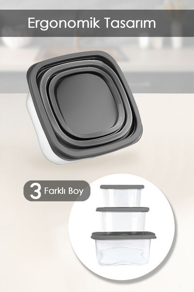 Meleni Home Set of 13 Anthracite Square Food Storage Containers - Suitable for Microwave Deep Freezer