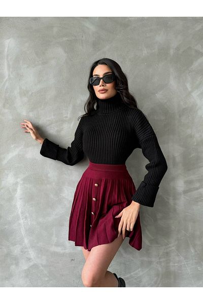 oshebu Tricotaj de damă bordeaux Fusta mini plisată