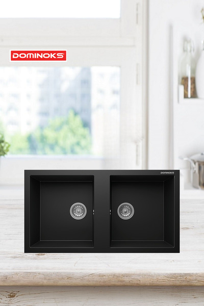 Dominoks KONGO97 SİYAH 52X97CM TEZGAH ALTI ÇİFT GÖZ GRANİT EVYE