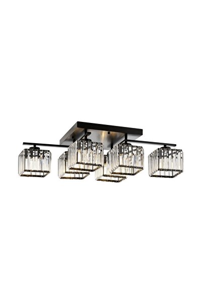 Avonni Av-60230-6bsy Siyah Boyalı Modern Avize E27 Metal Kristal 80x40cm