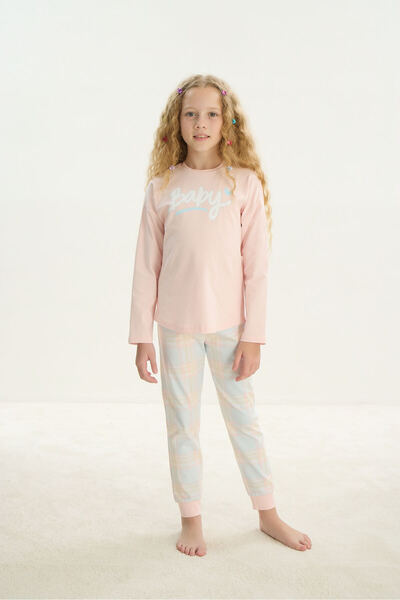 Sevim Costum de pijama roz cu maneca lunga pentru fete C2T5N7O8