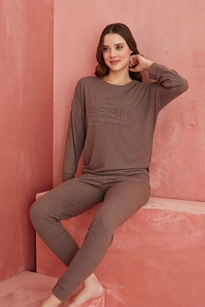 ELİTOL Set de pijamale din cașmir cu model Fındık Book