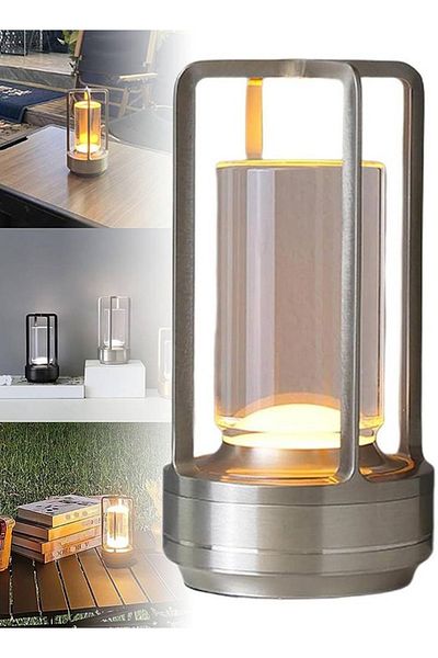 Taimi Crystal Lantern Table Lamp, Modern Wireless Rechargeable, Dimmable Night Light, Silver