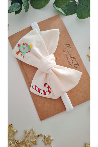 Miccolatte Baby Christmas Themed Christmas Tree and Cane Candy Custom Printed Bow Bandana