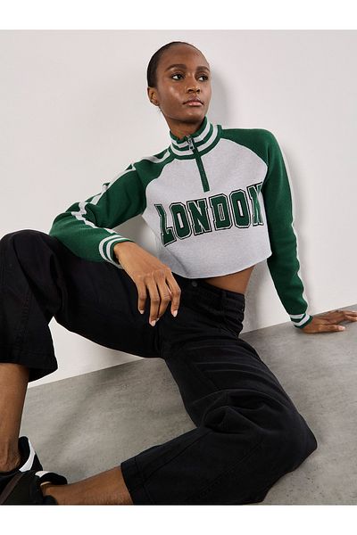Apricot Gekürzter Londoner Reißverschluss-Pullover