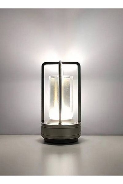 Taimi Crystal Lantern Table Lamp, Modern Wireless Rechargeable, Dimmable Night Light, Silver