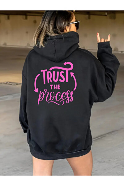 Frisson Hanorac cu glugă unisex oversize cu imprimeu Trust The Process