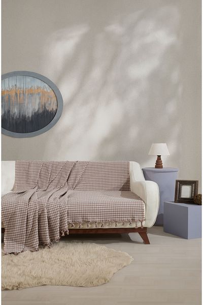 Lux Touch Калъф за диван Luna Milky Coffee & Beige Plaid 180 X 200 см, памук
